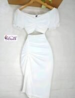 Chic Ruched Two-Piece Set – Off-Shoulder Crop Top & Draped Midi Skirt - Image 5