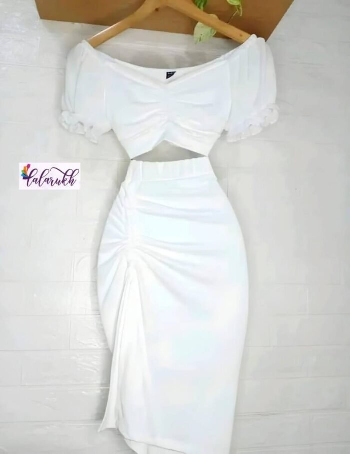 Chic Ruched Two-Piece Set – Off-Shoulder Crop Top & Draped Midi Skirt - Image 5