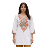 White Floral Embroidered Straight Kurti
