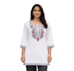 Light Grey Floral Embroidered Straight Kurti for Women