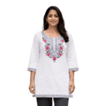 Light Grey Floral Embroidered Straight Kurti for Women
