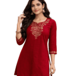 Red Embroidered Straight Kurti for Women