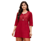 Red Embroidered Yoke Design Kurti for Women