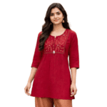Red Embroidered Yoke Design Kurti for Women