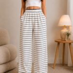 Premium Wide Leg Printed Palazzo Pant (White Black Stripe)