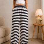 Premium Wide Leg Palazzo Pants - Black & White Stripe