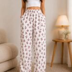 Premium Wide Leg Palazzo Pants - Ivory Red Floral