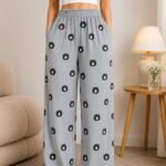 Premium Wide Leg Palazzo Pants - Light Grey Bear Print