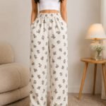Premium Wide Leg Palazzo Pants - Ivory Taupe Floral