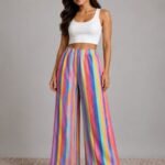 Women's Premium Wide Leg Palazzo Pants - Rainbow Stripe