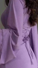 Crew Neck Long Dress Elegant Long Sleeve Ribbed Bodycon - Image 2