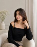 Long-Sleeve Mock Two-Piece Ribbed Knit Top - Image 5