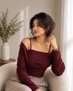 Long-Sleeve Mock Two-Piece Ribbed Knit Top - Image 4