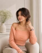 Long-Sleeve Mock Two-Piece Ribbed Knit Top - Image 3
