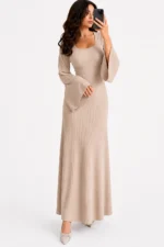 Crew Neck Long Dress Elegant Long Sleeve Ribbed Bodycon - Image 16