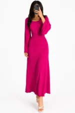 Crew Neck Long Dress Elegant Long Sleeve Ribbed Bodycon - Image 12