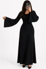 Crew Neck Long Dress Elegant Long Sleeve Ribbed Bodycon - Image 14