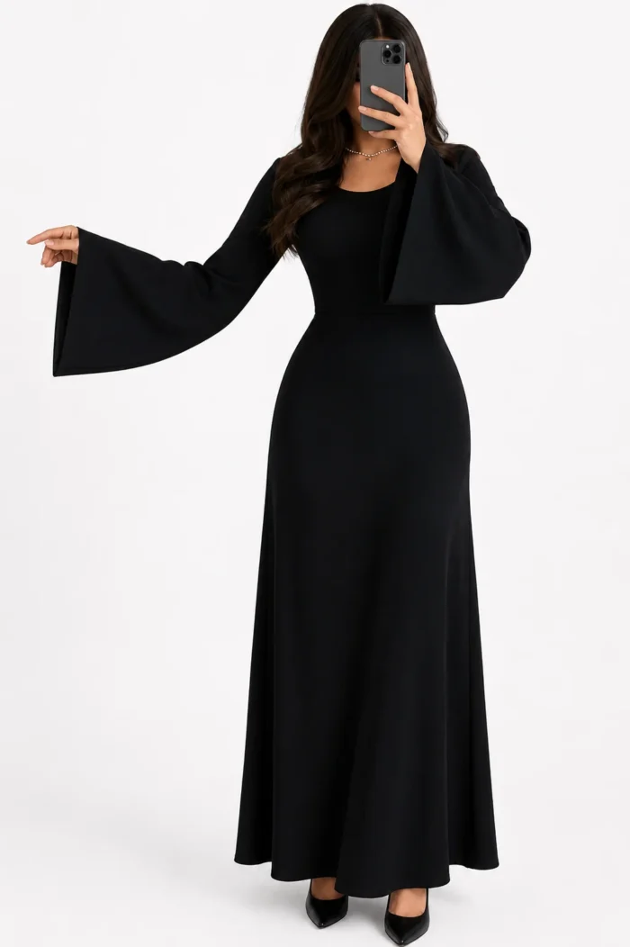 Crew Neck Long Dress Elegant Long Sleeve Ribbed Bodycon - Image 14