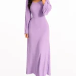 Crew Neck Long Dress Elegant Long Sleeve Ribbed Bodycon