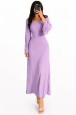Crew Neck Long Dress Elegant Long Sleeve Ribbed Bodycon