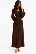 Crew Neck Long Dress Elegant Long Sleeve Ribbed Bodycon - Image 13