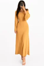 Crew Neck Long Dress Elegant Long Sleeve Ribbed Bodycon - Image 3