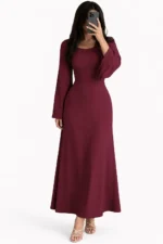 Crew Neck Long Dress Elegant Long Sleeve Ribbed Bodycon - Image 11
