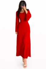 Crew Neck Long Dress Elegant Long Sleeve Ribbed Bodycon - Image 7