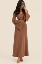 Crew Neck Long Dress Elegant Long Sleeve Ribbed Bodycon - Image 15