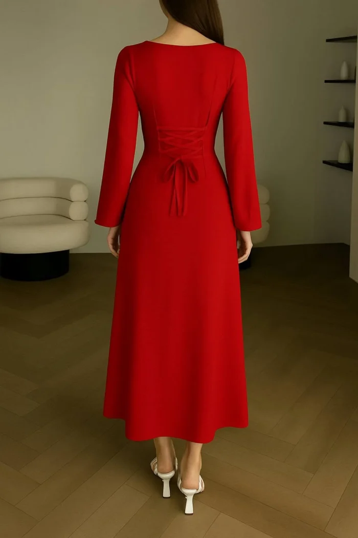 Crew Neck Long Dress Elegant Long Sleeve Ribbed Bodycon - Image 8